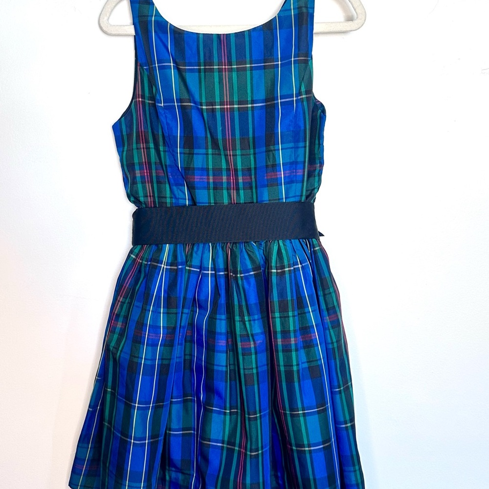 Ralph Lauren Blue and Green Plaid Sleeveless Fit-and-Flare Dress